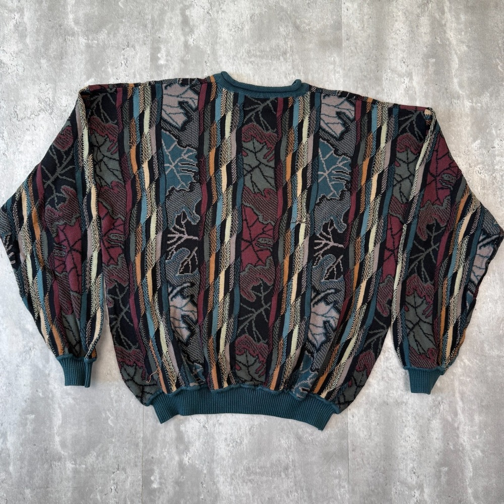 Vintage St Croix Sweater Mens XL Multicolor 3D Textured Knit Cotton Roll Neck - Picture 4 of 7